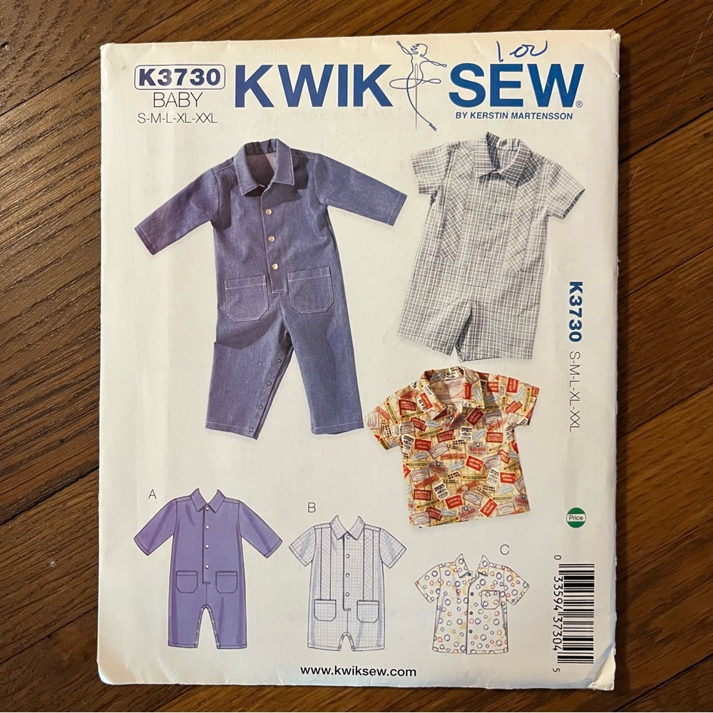 Kwik Sew K3730 kids sewing pattern. Coveralls, romper, jumpsuit.
